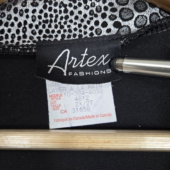 Artex Fashions Jacket Sz 2X Black Silver Metallic Animal Print Slinky Zip Up - Picture 9 of 14
